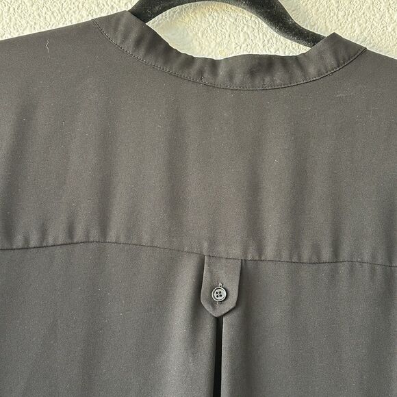 Pleione Henley Blouse Short Hemmed Sleeves V Neck Black Women’s XL Pleats Pocket - Picture 9 of 11